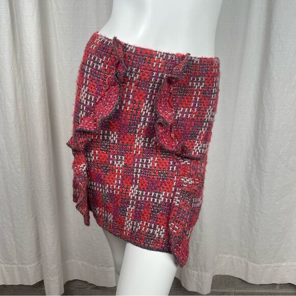 Zara Knit Tweed Ruffle Mini Skirt Orange and Purple Stretch Women’s Size Small - Picture 3 of 9